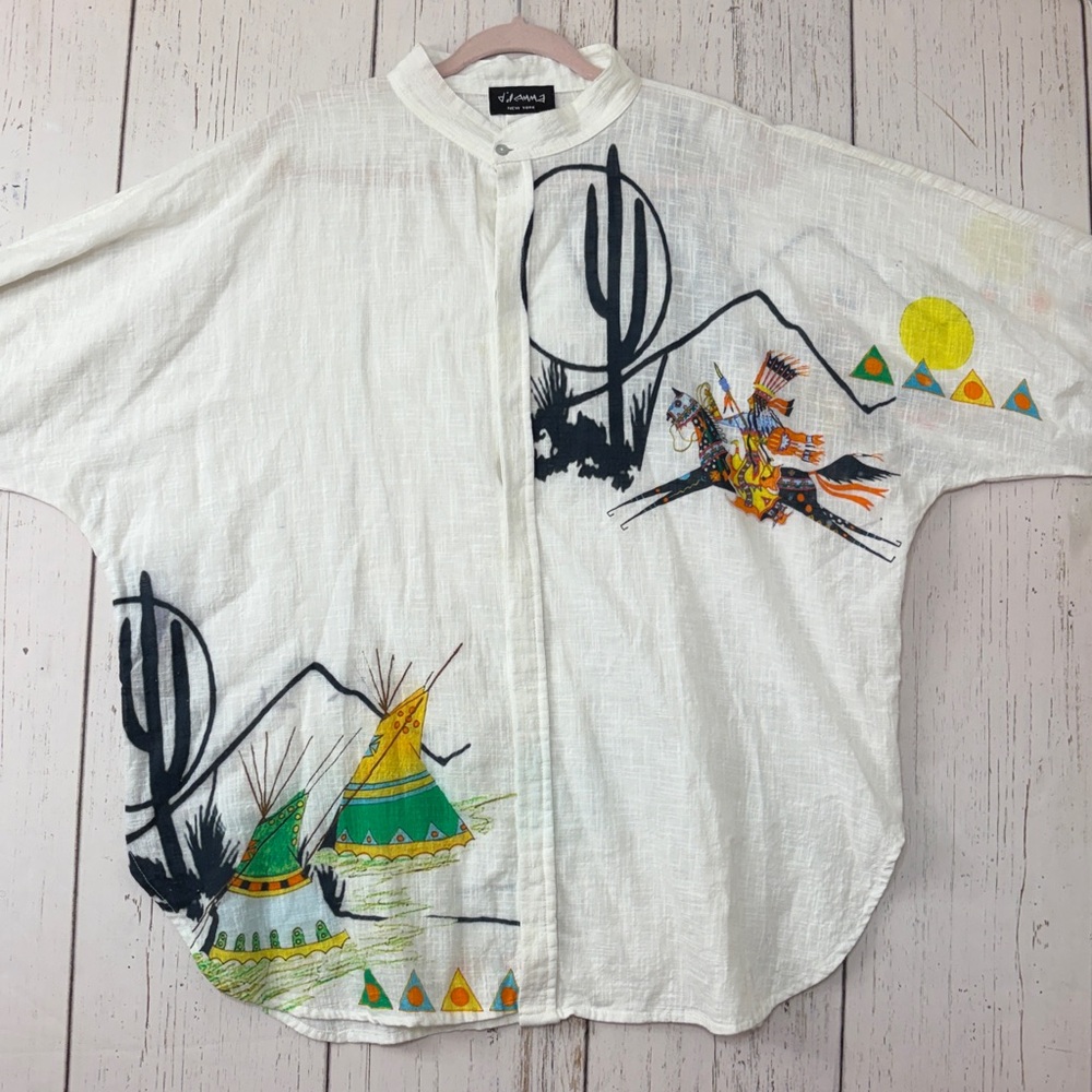 Dilemma New York Native American Inspired White Tunic Button Down Shirt